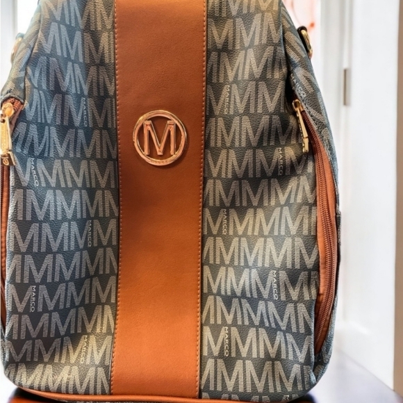 Marco Santi Handbags - M Marco Backpack Bag Blue/Gray Tan Trim Gold Hardware New with out tags
